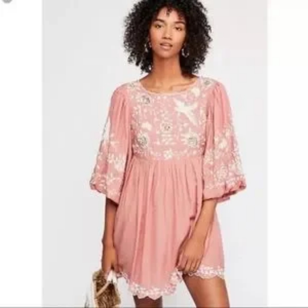 Free People Bridget Pink Embroidered Babydoll Dress In 0